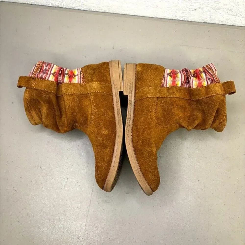 TOMS Laurel Cinnamon Faux Suede Sunset Stripe Slouch Ankle Bootie Girls Size 4 M